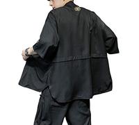 Seidarise Chaqueta de Kimono Tradicional Japonesa para Hombre, Cárdigan Masculino Noragi, Abrigo Yukata, Haori, R3-Negro, X-Large