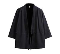 Seidarise Kimono para hombre, ropa tradicional japonesa, cárdigan para hombre, chaqueta Noragi, abrigo Yukata Haori, Negro, X-Large