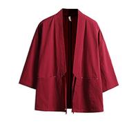 Seidarise Kimono para hombre, ropa tradicional japonesa, cárdigan para hombre, chaqueta Noragi, abrigo Yukata Haori, Rojo, Medium