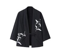 Seidarise Kimono para hombre, ropa tradicional japonesa, cárdigan para hombre, chaqueta Noragi, abrigo Yukata Haori, T1-negro, Large