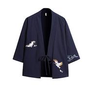 Seidarise Kimono para hombre, ropa tradicional japonesa, cárdigan para hombre, chaqueta Noragi, abrigo Yukata Haori, S-azul marino, XX-Large