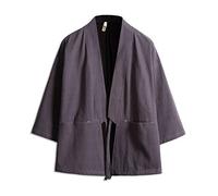 Seidarise Kimono para hombre, ropa tradicional japonesa, cárdigan para hombre, chaqueta Noragi, abrigo Yukata Haori, Gris, Large