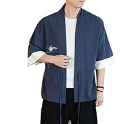 Seidarise Kimono tradicional japonés ropa masculina chaqueta noragi chaqueta Yukata abrigo Haori, T-62navy, Large
