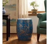 SEIFE Taburete de jardín de cerámica Decorativa de Estilo Chino con patrón de dragón Dorado, Mesa Auxiliar Multifuncional para Interiores/Exteriores, Patio, jardín, Sala de Estar(Sky Blue)