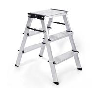 Sekey Escalera 3 Peldaños Plegable Ligera de Aluminio, Acceso Bilateral, Superficies Antideslizantes, Uso Doméstico, Homologada TÜV y SGS EN131 y 14183, Carga Máxima 150 kg
