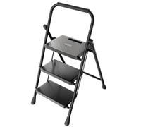 Sekey Escalera 3 Peldaños Plegable, Marco de Acero, Peldaños de Plástico Antideslizantes, para Hogar y Cocina, TÜV y SGS, EN 131-2 y 14183, Soporta hasta 150 kg, Negro