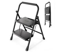 Sekey Escalera Plegable 2 Peldaños, Estructura de Acero, Peldaños Antideslizantes, Compacta y Ahorro de Espacio para Hogar y Cocina, TÜV y SGS, EN 131-2 y 14183, Carga 150 kg, Negro