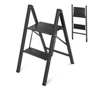 Sekey Escalera Plegable 2 Peldaños, Estructura de Acero y Peldaños de Aluminio, Antideslizante y Ligera, Ideal para Cocina y Hogar, Certificada TÜV y SGS EN131 EN14183, Soporta hasta 150 kg, Negro