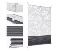 Sekey Plissee DoppelPlissee Day+Night dunkung ohne Bohren verspannt Lichtschutz Klemmfix Lichtdurchlässig Ausbrenner-Muster 90x120cm Druck & Grau