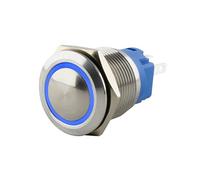 SeKi Pulsador de acero inoxidable de 16 mm de diámetro, forma de cabeza curvada, anillo LED iluminado de colores, ojales, conector plano de 0,5 x 2,8 cm, conector de 0,5 x 2,8; pulsador de timbre