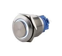 SeKi Pulsador de acero inoxidable de 19 mm de diámetro, forma de cabeza sobresaliente, anillo LED iluminado de colores, ojales para soldar, conector plano de 0,5 x 2,8 cm, conector de 0,5 x 2,8 cm;