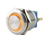 SeKi Pulsador de acero inoxidable de 25 mm de diámetro, forma de cabeza sobresaliente, anillo LED iluminado de colores, en ojales de soldadura amarillos, conector plano de 0,5 x 2,8 cm; pulsador de