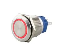 SeKi Pulsador de acero inoxidable, diámetro de 16 mm, forma de cabeza plana, anillo LED iluminado de colores, en ojales, conector plano de 0,5 x 2,8 mm, conector de 0,5 x 2,8; pulsador de timbre