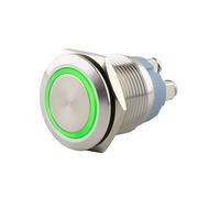 SeKi Pulsador de acero inoxidable, diámetro de 19 mm, forma de cabeza plana, anillo LED iluminado de colores, conector de rosca verde; pulsador de timbre