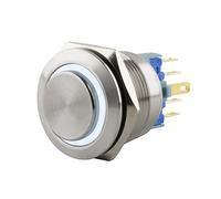 SeKi Pulsador de acero inoxidable, diámetro de 22 mm, forma de cabeza sobresaliente, anillo LED iluminado de colores, ojales, conector plano de 0,5 x 2,8 mm, conector de 0,5 x 2,8; pulsador de timbre
