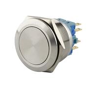 SeKi Pulsador de acero inoxidable, diámetro de 25 mm, forma de cabeza plana, ojales/conector plano de 0,5 x 2,8 mm, pulsador de timbre.