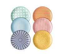 Selamica Platos llanos de porcelana de 10 pulgadas, plato de servir de gran tamaño para ensalada, panqueques, filetes, juego de 6, colores surtidos