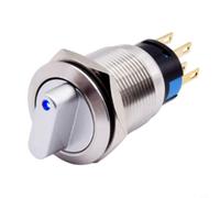 Selector de Levas Rotativo 19mm LED IP66 al Agua Selector de(Blue) | para acero inoxidable 304, 3 posiciones 2NO2NC, 19mm, para ideal para paneles de control