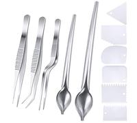 SelfTek Pinzas de Cocina de Acero Inoxidable de 5 Piezas Pinzas de precisión con Puntas dentadas, cucharas de Dibujo culinario y Juego de cuñas de Placas de plástico de 6 Piezas para Decorar Platos