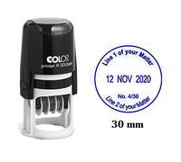 Sello de entintaje COLOP R30 redondo de encargo de goma con fecha personalizada Oficina Stamper - sello fechador - Tinta Azul