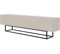 Selsey Armario para TV, aparador, 175 cm, Patas Negras, Parte Frontal fresado, Gris y Beige
