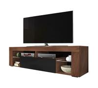 Selsey BIANKO - Mueble TV Moderno/Mesa TV/Mueble para Salón / 140 cm (sin LED, Nogal/Negro Brillante)