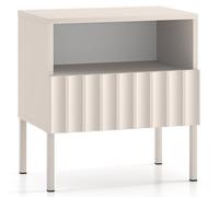 Selsey Derriva - Mesita de Noche (50 cm, con frentes Acanalados, cajón de pie, Patas de Metal, Color Beige Claro)