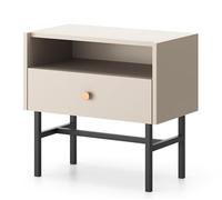 Selsey Mesita de Noche Auxiliar, mesita de Noche, con cajón y Compartimento, Patas de Metal con Revestimiento de Polvo, Color Gris y Beige