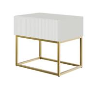 Selsey Mesita De Noche con Patas Doradas con Cajón Y Lamas 50 x 44 cm Mesilla De Noche Blanco Veldio