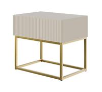 Selsey Mesita De Noche con Patas Doradas con Cajón Y Lamas 50 x 44 cm Mesilla De Noche Gris Beige Veldio