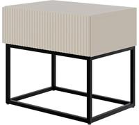 Selsey Mesita De Noche con Patas Negras con Cajón Y Lamas 50 x 44 cm Mesilla De Noche Gris Beige Veldio
