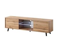 Selsey Mueble De TV 140 cm Mesa De TV con Patas Negras Iluminación LED para Salón Dormitorio Roble Wotan Lefyr