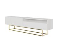 Selsey Mueble De TV Mesa De TV 175 cm con Patas Doradas con Compartimento Abierto Fachada Fresada Blanco Veldio
