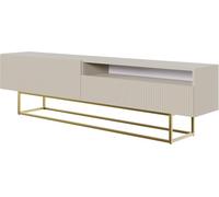 Selsey Mueble De TV Mesa De TV 175 cm con Patas Doradas con Compartimento Abierto Fachada Fresada Gris Beige Veldio