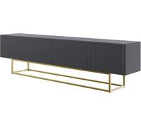 Selsey Mueble De TV Mesa De TV 175 cm con Patas Doradas con Fachada Fresada Negro Veldio