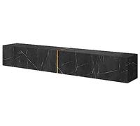 Selsey Mueble De TV Mesa De TV 200 cm Suspendido para Salón Dormitorio Mármol Negro con Inserción Dorada Bisira
