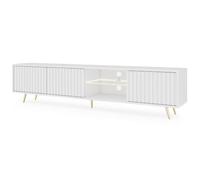 Selsey Mueble De TV Mesa De TV con Patas Doradas 175 cm con Lamas Iluminación LED Blanco Bello