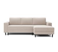 Selsey - Sofá Cama esquinero Nalika en Forma de L con un contenedor de Terciopelo hidrofóbico Crema a la Derecha