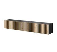 Selsey Telire - Mueble de TV Colgante - Negro con Frente de Listones de Roble Artisan - 175 cm