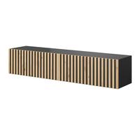 Selsey Telire - Mueble de TV Colgante - Negro con Frente de Listones de Roble Artisan - 175 cm