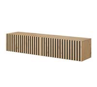 Selsey Telire - Mueble de TV Colgante - Roble Artesano con Frente de Listones e Inserciones Negras - 140 cm