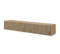 Selsey Telire - Mueble de TV Colgante - Roble Artesano con Frente de Listones e Inserciones Negras - 175 cm