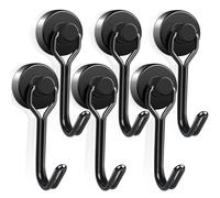 Semazz Ganchos Magnéticos 6 PC Imanes con Soporte Magnético Extra Fuerte 25 lb+, Negro Ganchos de Neodimio 180º Crucero Cocina Oficina