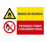 Señal Peligro de Incendio + Prohibido Fumar y Encender Fuego 300x200mm