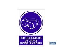 Señal poliestireno 210x148mm. uso obligatorio de gafas antisalpicadura