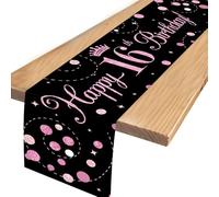Senken Camino de mesa de cumpleaños número 16 para niñas, color negro y rosa, dulce 16, decoración de cumpleaños, decoración de cumpleaños, para niñas, mujeres, cumpleaños, fiesta, decoración, 180 x