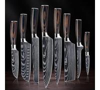SENKEN Juego de 8 cuchillos de cocina japoneses de alta calidad con patrón de damasco láser, colección Imperial, cuchillo de chef, Santoku, pan, pelador y más, ultra afilados para un corte muy afilado