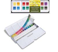Sennelier Acuarela Extrafina, selección de colores granulados, 12 Medio cuencos Caja de metal y 2 tarjetas