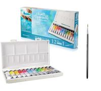 Sennelier Caja de pintura de acuarela de plástico, 12 colores x 10 ml con pincel y difuminado, Made in France