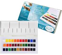 Sennelier - Caja de pintura de acuarela de plástico, 36 colores y 1 tarjetas